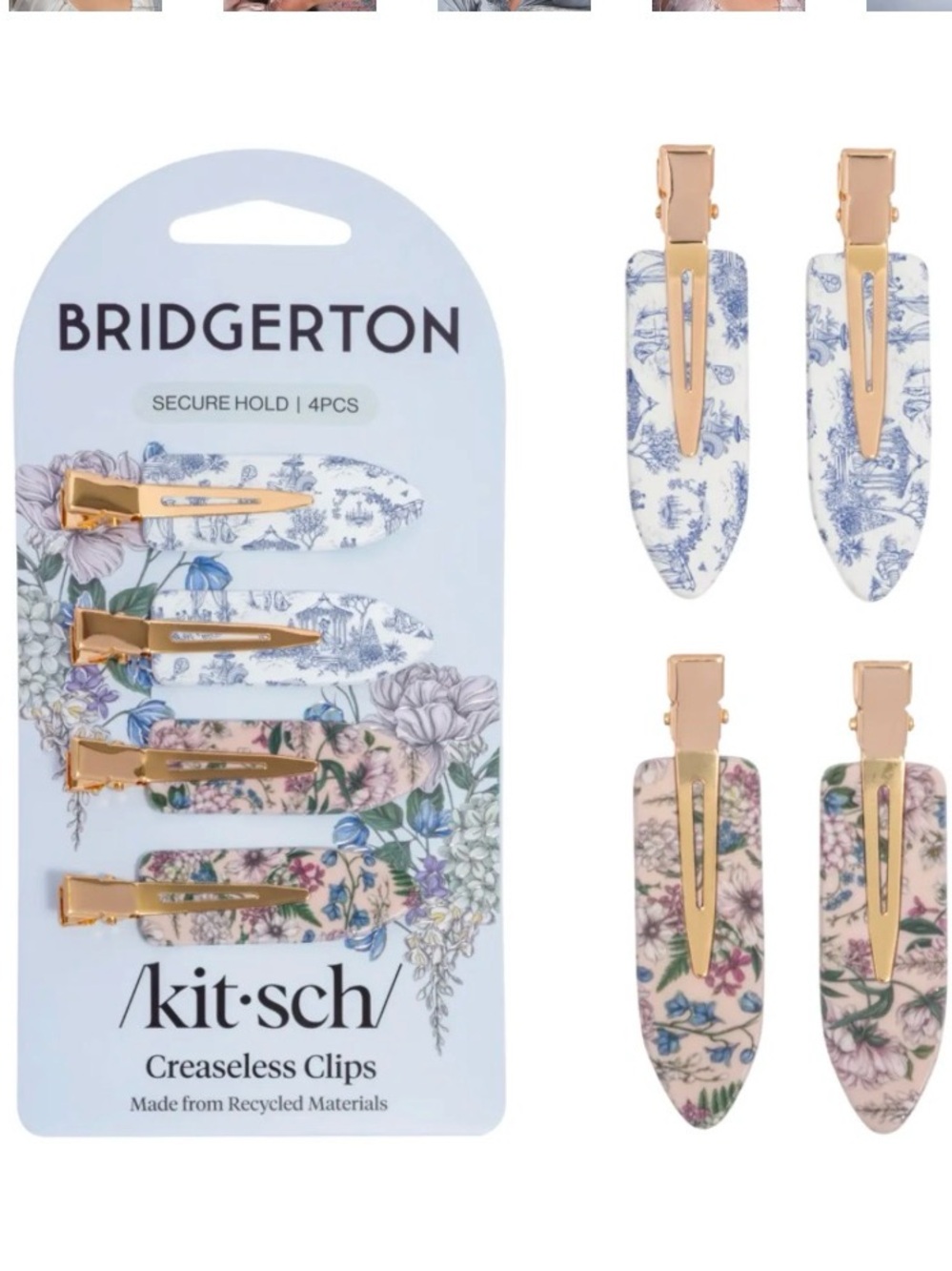Kitsch Bridgerton Floral Creaseless Hair Clips — 4 clips Floral